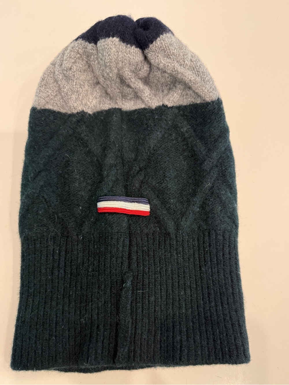 Moncler Striped Beanie Hat in Dark Green, Gray & Navy
